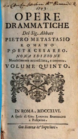 Opere Drammatiche, Oratorj Sacri, E Poesie Liriche : Divise in cinque Volumi. 5,1