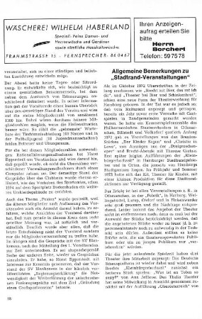 Allgemeine Bemerkungen zu "Stadtrand-Veranstaltungen"