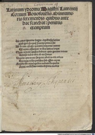 Latinum ydioma Magistri L. C. ab inumeris fere mendis ... penitus exemptum