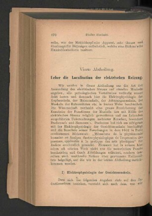 Vierte Abtheilung. Ueber die Localisation der elektrischen Reizung.