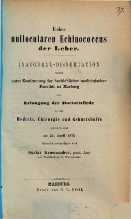 Über uniloculären Echinococcus der Leber