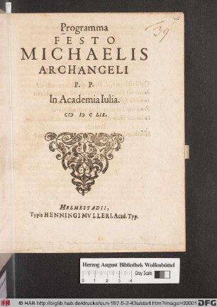 Programma Festo Michaelis Archangeli : P.P. In Academia Iulia. MDCLIX.