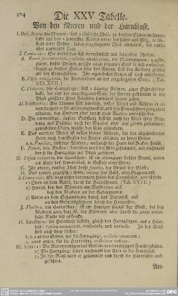 Die XXV Tabelle. Von den Nieren und der Harnblase