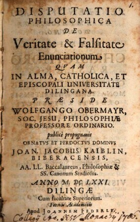 Disp. philos. de veritate et falsitate enunciationum