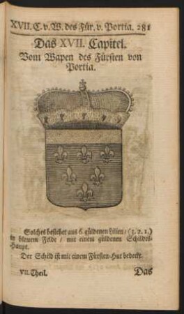 Das XVII. Capitel. Vom Wapen des Fürsten von Portia