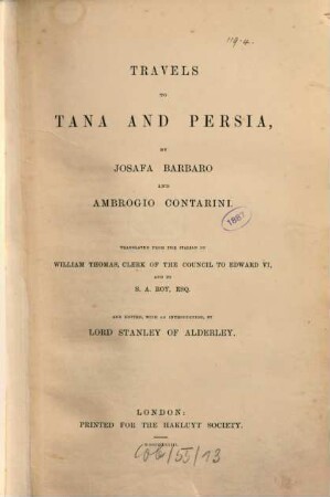 Travels to Tana and Persia