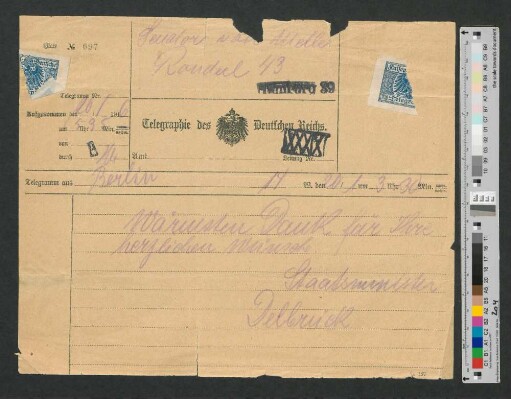 Telegramm an Werner von Melle