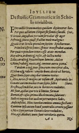 Idyllium De studio Grammaticæ in Scholis trivialibus.