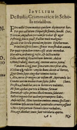 Idyllium De studio Grammaticæ in Scholis trivialibus.