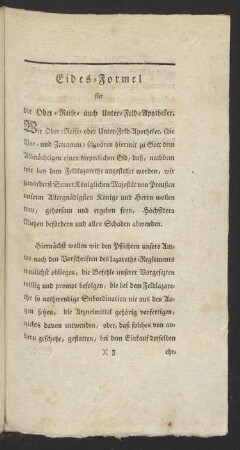 Eides-Formel für die Ober-Reise- auch Unter-Feld-Apotheker.