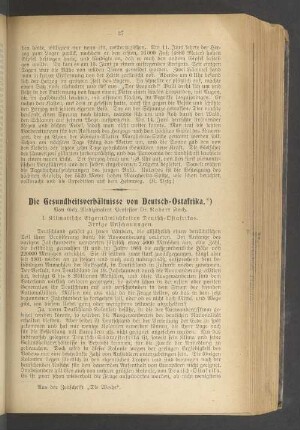 Die Gesundheitsverhältnisse von Deutsch-Ostafrika