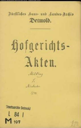 Milting, Georg zu Heiligenkirchen gegen Töns Niebuhr zu Schuckenhof - Schuldforderung