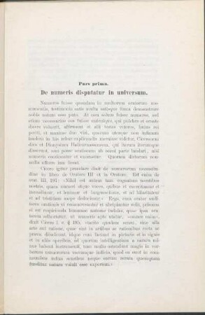Pars prima. De numeris disputatur in universum.