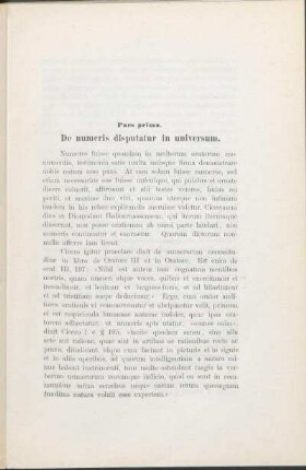 Pars prima. De numeris disputatur in universum.