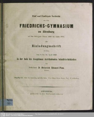 55.1861/62: Nachricht von dem Herzoglichen Friedrichs-Gymnasium zu Altenburg : über das Schuljahr Ostern ... bis Ostern ...