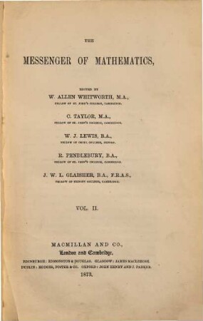 Messenger of mathematics, 2. 1873