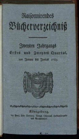 1783: Raisonnirendes Bücherverzeichniß