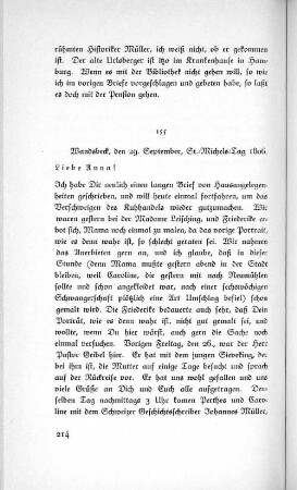 155 Wandsbeck, den 29. September, St.-Michels-Tag 1806.