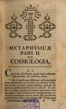 Philosophia Methodo Scientiis Propria Explanata. Pars III., Cosmologia
