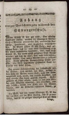 Anhang einiger Vorsichtsregeln während der Schwangerschaft