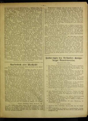 Forderungen des Verbandes Königsberger Beamtenvereine