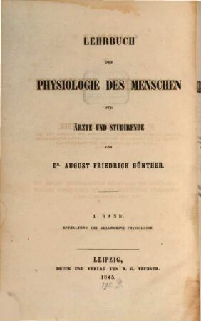 Lehrbuch der Physiologie des Menschen : für Ärzte u. Studierende. 1
