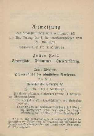 Erster Teil. Steuerpflicht. Einkommen. Steuererklärung.