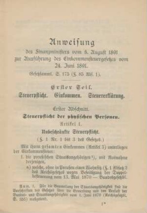 Erster Teil. Steuerpflicht. Einkommen. Steuererklärung.