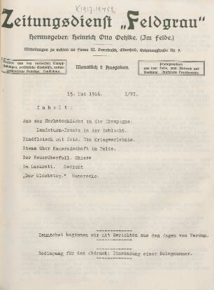 6.1916: Zeitungsdienst Feldgrau