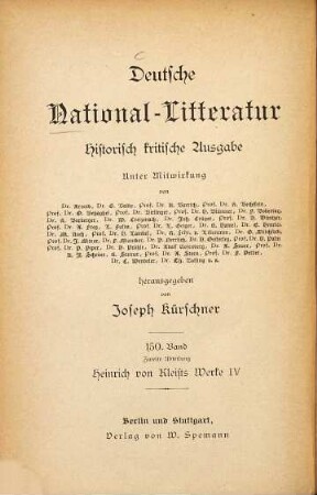 Heinrich von Kleists sämtliche Werke, 4. Erzählungen. Vermischte Schriften