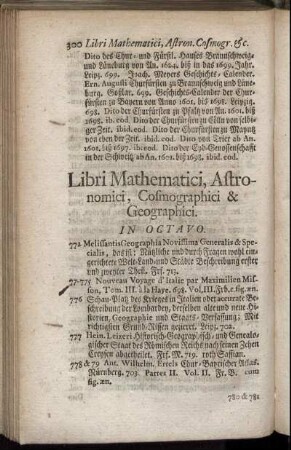 Libri Mathematici, Astronomici, Cosmographici & Geographici. In Octavo.