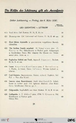 Dritter Auktionstag – Freitag, den 6. März 1936 (Nr. 419-629)