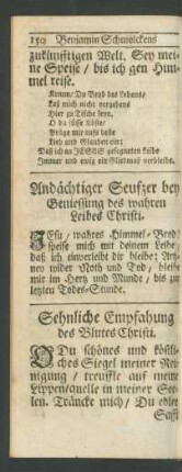 Andächtiger Seufzer bey Geniessung des wahren Leibes Christi