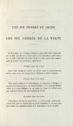 Les six degrés du crime et les six degrés de la vertu
