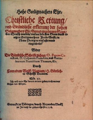 Hohe Seeligmachers Ehr. Christliche Rettung