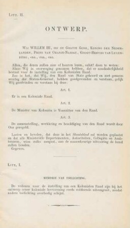 Litt. I. Memorie van toelichting