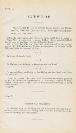 Litt. I. Memorie van toelichting