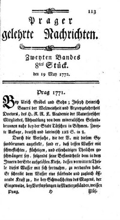 Zweyten Bandes 8tes Stück. den 19 May 1772.