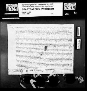 Die Grafen Ludwig, Albrecht, Heinrich und Wolfgang zu (Lewenstein) Löwenstein, Herrn zu (Scharpfeneck) Scharfeneck, einigen sich nach Teilung der Grafschaft (Lewenstein) Löwenstein über die Verteilung der ev. zu leistenden Reichshilfe, Steuern, etc.