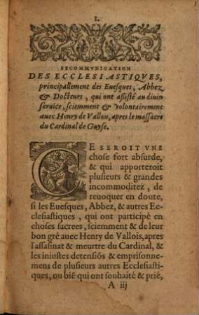 Excommunication des Ecclesiastiques ... apres le massacre du Cardinal de Guyse
