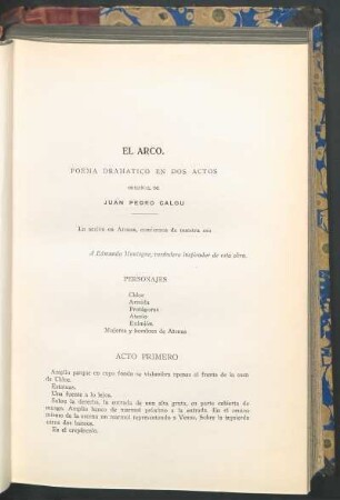 El arco : Poema dramático en dos actos
