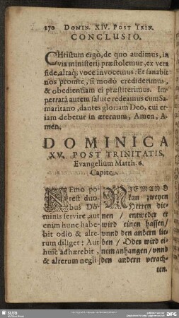 Dominica XV. Post Trinitatis, Evangelium Matth. 6. Capite