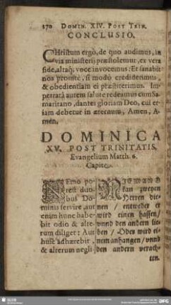 Dominica XV. Post Trinitatis, Evangelium Matth. 6. Capite