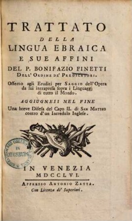 Trattato della lingua Ebraica e sue affini