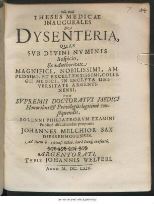 Theses Medicae Inaugurales De Dysenteria
