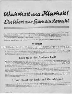 Propagandaflugblatt der CDU zu den Gemeindewahlen 1946