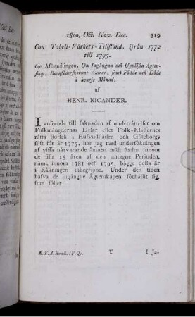 Om Tabell-Värkets-Tillstånd, ifrån 1772 tll 1795.