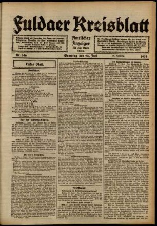 Erste Ausgabe vom Samstag, den 28. Juni 1919.