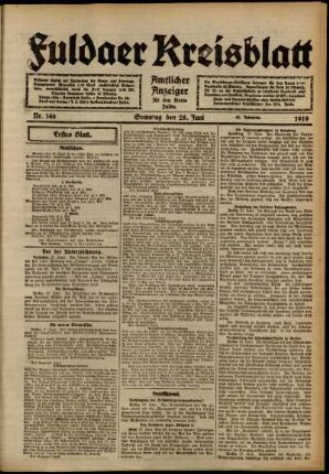 Erste Ausgabe vom Samstag, den 28. Juni 1919.