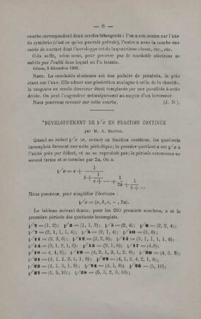 DÉVELOPPEMENT DE ... EN FRACTION CONTINUE.